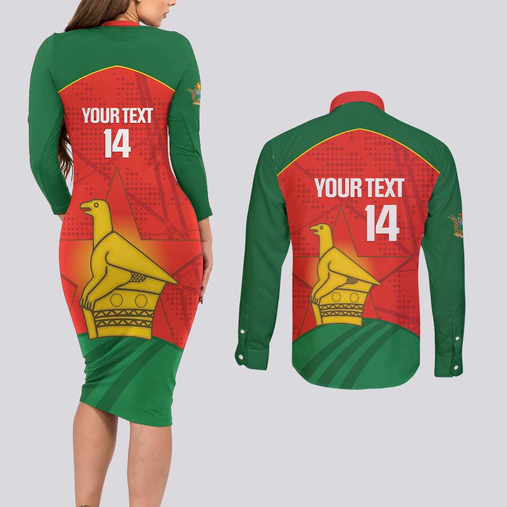 Custom Zimbabwe Cricket Couples Matching Long Sleeve Bodycon Dress and Long Sleeve Button Shirt Go Chevrons 2003 Color Version - Wonder Print Shop