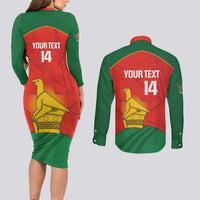 Custom Zimbabwe Cricket Couples Matching Long Sleeve Bodycon Dress and Long Sleeve Button Shirt Go Chevrons 2003 Color Version - Wonder Print Shop