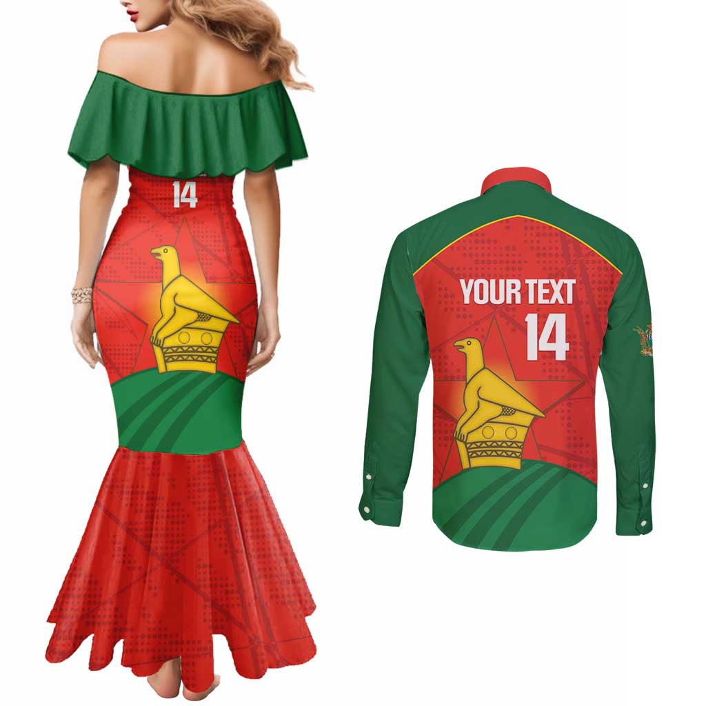 Custom Zimbabwe Cricket Couples Matching Mermaid Dress and Long Sleeve Button Shirt Go Chevrons 2003 Color Version - Wonder Print Shop