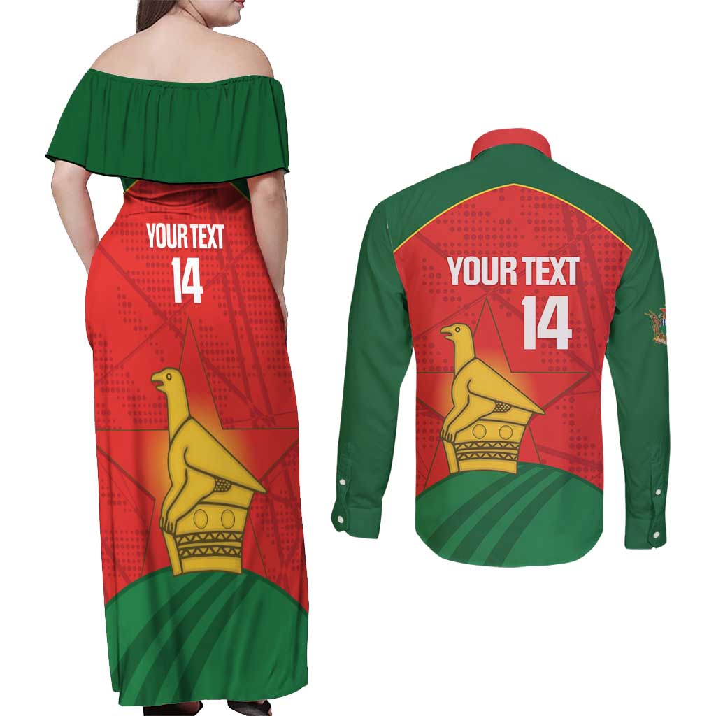 Custom Zimbabwe Cricket Couples Matching Off Shoulder Maxi Dress and Long Sleeve Button Shirt Go Chevrons 2003 Color Version - Wonder Print Shop