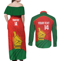 Custom Zimbabwe Cricket Couples Matching Off Shoulder Maxi Dress and Long Sleeve Button Shirt Go Chevrons 2003 Color Version - Wonder Print Shop