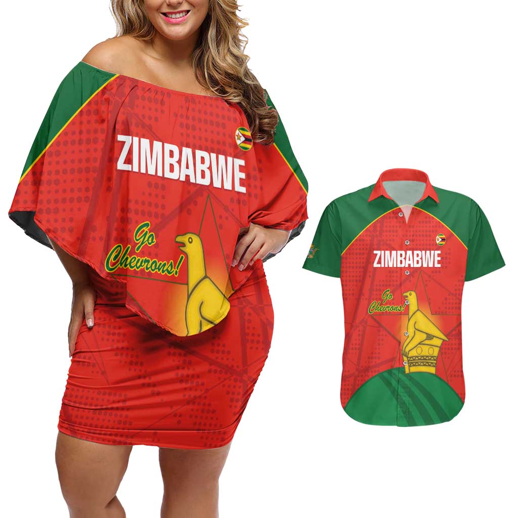 Custom Zimbabwe Cricket Couples Matching Off Shoulder Short Dress and Hawaiian Shirt Go Chevrons 2003 Color Version - Wonder Print Shop