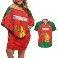 Custom Zimbabwe Cricket Couples Matching Off Shoulder Short Dress and Hawaiian Shirt Go Chevrons 2003 Color Version - Wonder Print Shop
