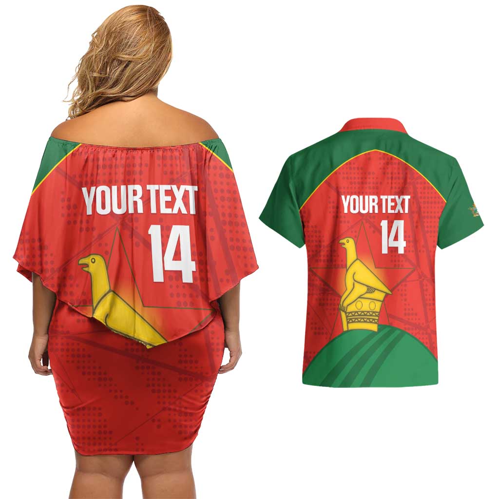 Custom Zimbabwe Cricket Couples Matching Off Shoulder Short Dress and Hawaiian Shirt Go Chevrons 2003 Color Version - Wonder Print Shop