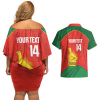 Custom Zimbabwe Cricket Couples Matching Off Shoulder Short Dress and Hawaiian Shirt Go Chevrons 2003 Color Version - Wonder Print Shop