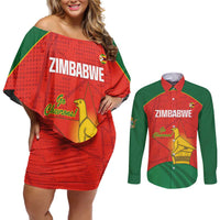 Custom Zimbabwe Cricket Couples Matching Off Shoulder Short Dress and Long Sleeve Button Shirt Go Chevrons 2003 Color Version - Wonder Print Shop