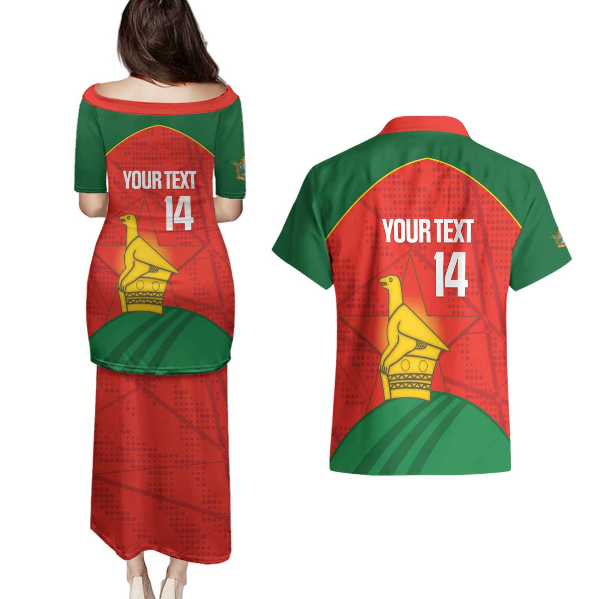 Custom Zimbabwe Cricket Couples Matching Puletasi and Hawaiian Shirt Go Chevrons 2003 Color Version - Wonder Print Shop