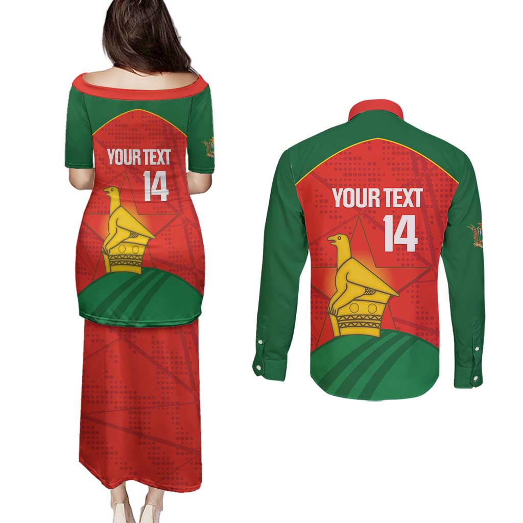 Custom Zimbabwe Cricket Couples Matching Puletasi and Long Sleeve Button Shirt Go Chevrons 2003 Color Version - Wonder Print Shop