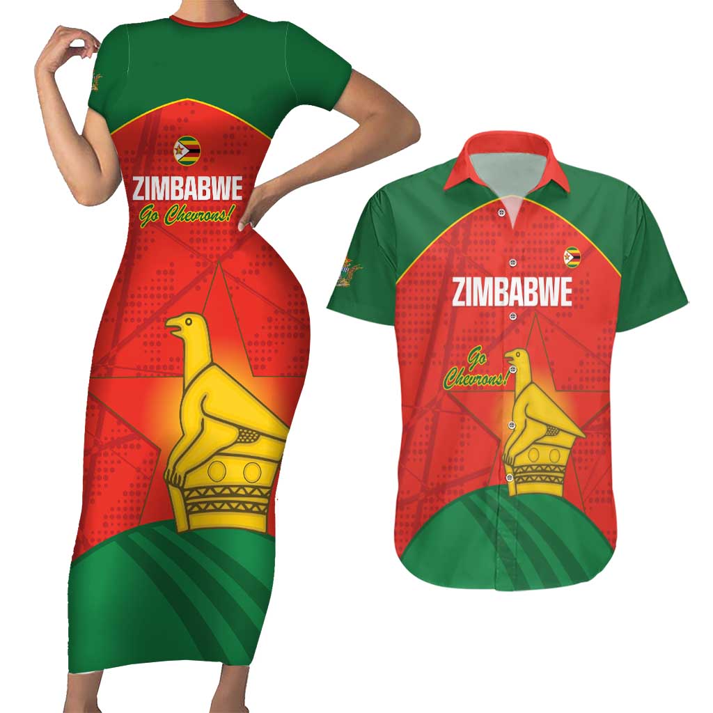 Custom Zimbabwe Cricket Couples Matching Short Sleeve Bodycon Dress and Hawaiian Shirt Go Chevrons 2003 Color Version - Wonder Print Shop