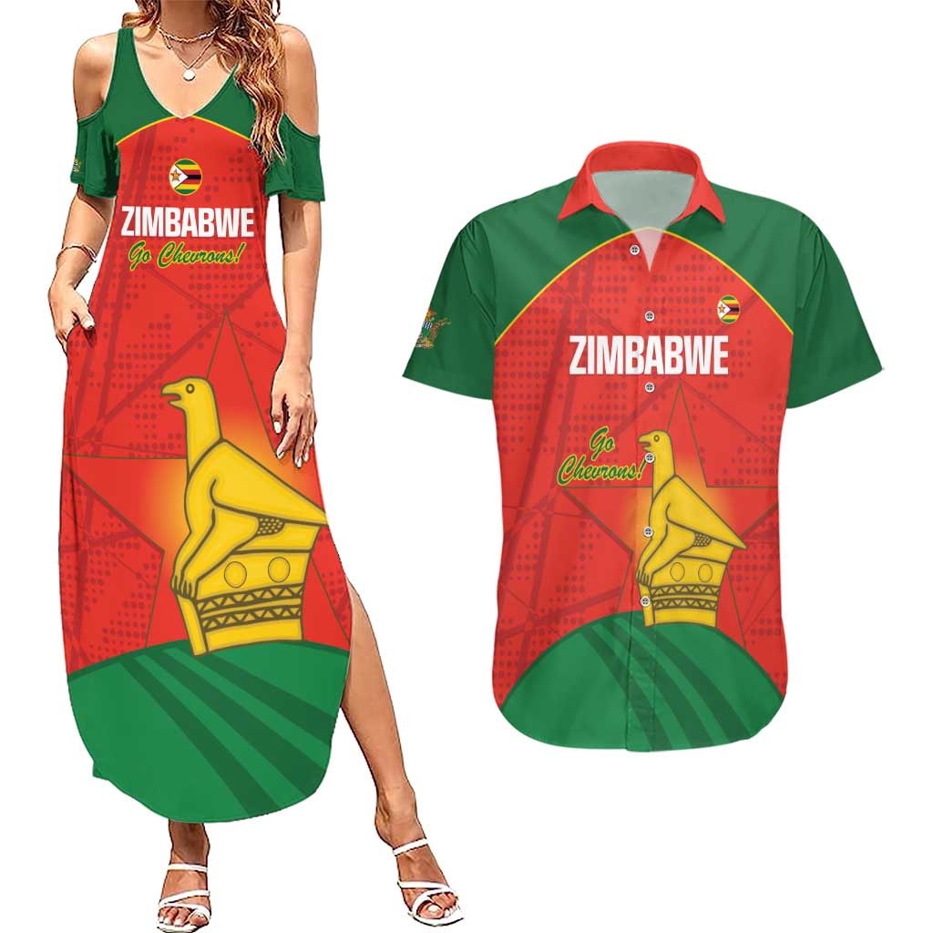 Custom Zimbabwe Cricket Couples Matching Summer Maxi Dress and Hawaiian Shirt Go Chevrons 2003 Color Version - Wonder Print Shop