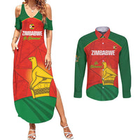 Custom Zimbabwe Cricket Couples Matching Summer Maxi Dress and Long Sleeve Button Shirt Go Chevrons 2003 Color Version - Wonder Print Shop
