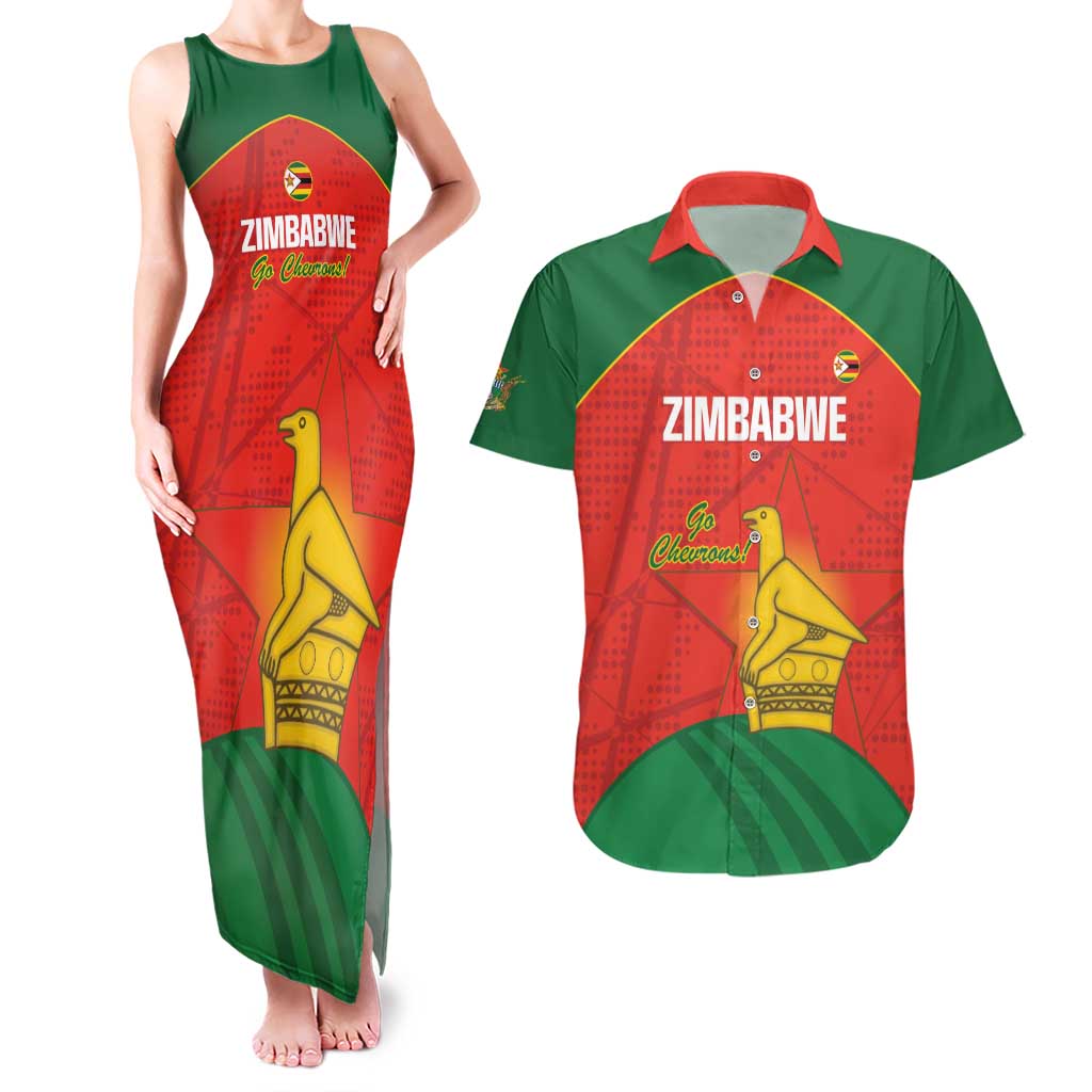 Custom Zimbabwe Cricket Couples Matching Tank Maxi Dress and Hawaiian Shirt Go Chevrons 2003 Color Version - Wonder Print Shop