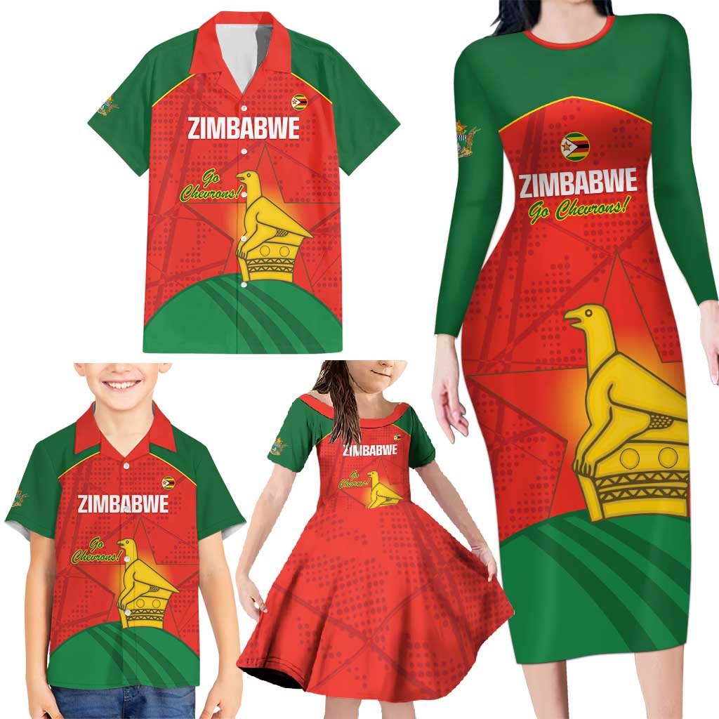 Custom Zimbabwe Cricket Family Matching Long Sleeve Bodycon Dress and Hawaiian Shirt Go Chevrons 2003 Color Version - Wonder Print Shop