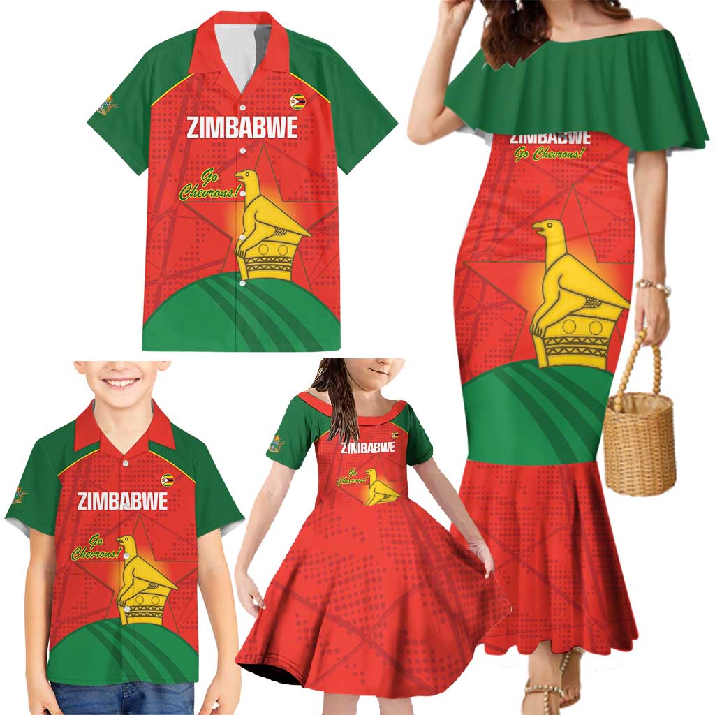 Custom Zimbabwe Cricket Family Matching Mermaid Dress and Hawaiian Shirt Go Chevrons 2003 Color Version - Wonder Print Shop
