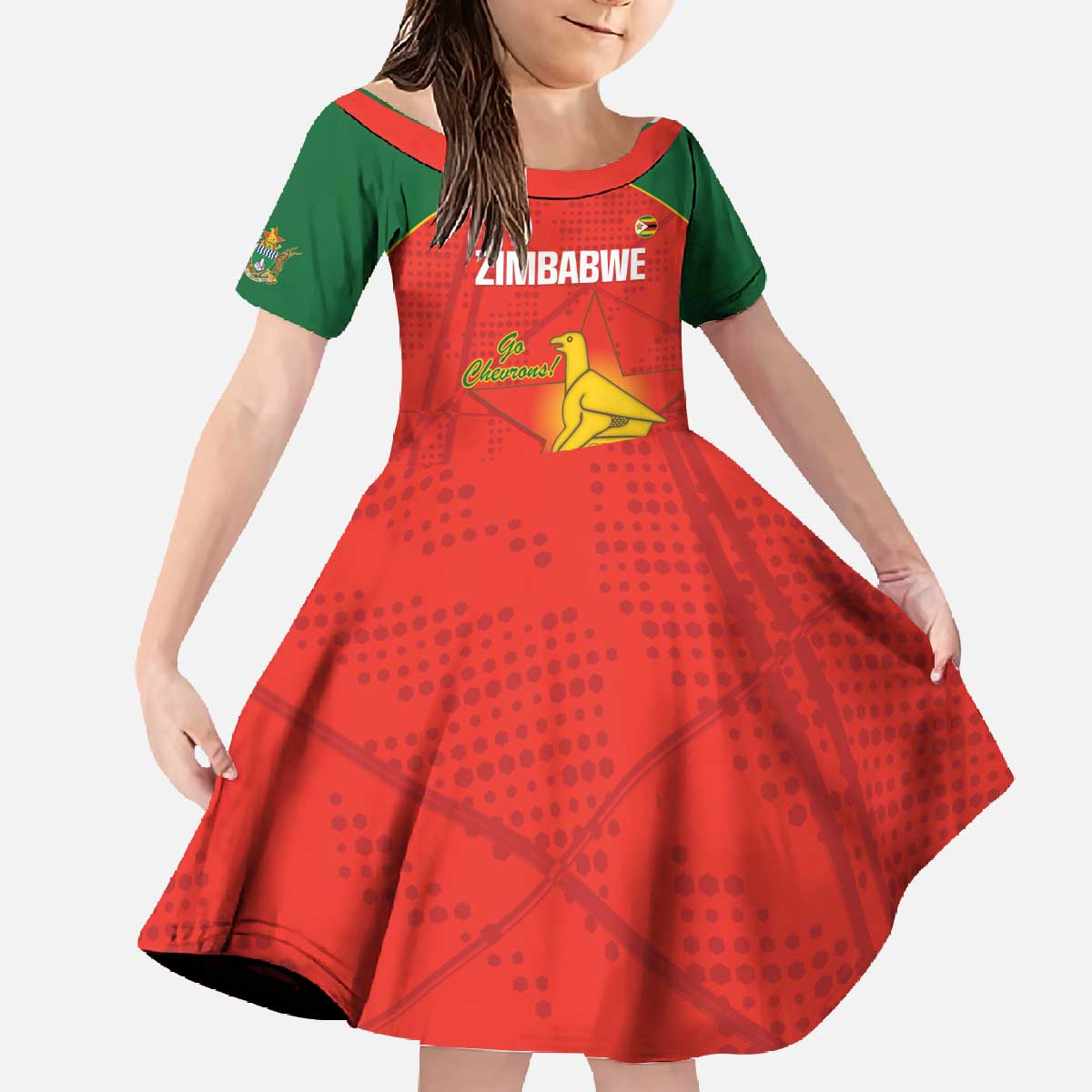 Custom Zimbabwe Cricket Family Matching Off The Shoulder Long Sleeve Dress and Hawaiian Shirt Go Chevrons 2003 Color Version - Wonder Print Shop