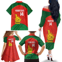 Custom Zimbabwe Cricket Family Matching Off The Shoulder Long Sleeve Dress and Hawaiian Shirt Go Chevrons 2003 Color Version - Wonder Print Shop