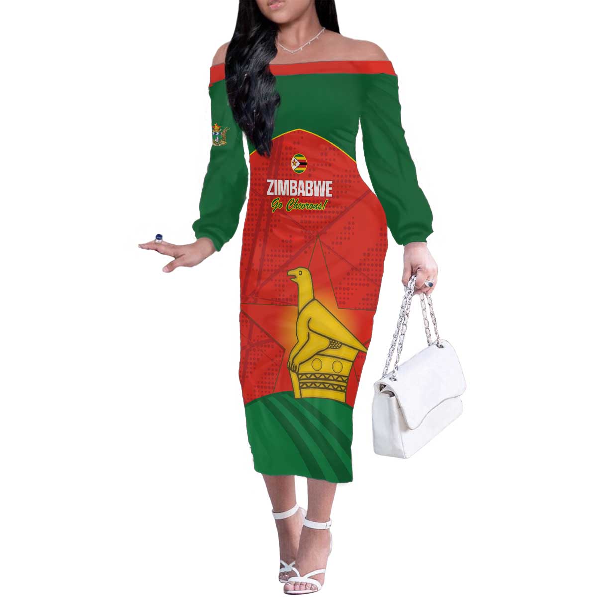 Custom Zimbabwe Cricket Family Matching Off The Shoulder Long Sleeve Dress and Hawaiian Shirt Go Chevrons 2003 Color Version - Wonder Print Shop