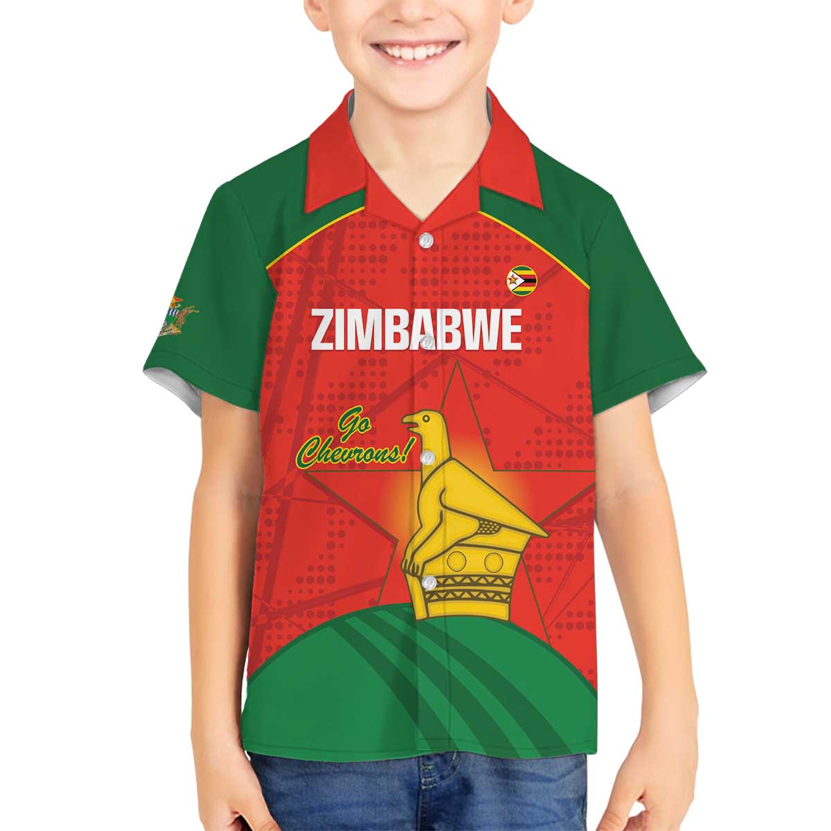 Custom Zimbabwe Cricket Family Matching Off The Shoulder Long Sleeve Dress and Hawaiian Shirt Go Chevrons 2003 Color Version - Wonder Print Shop