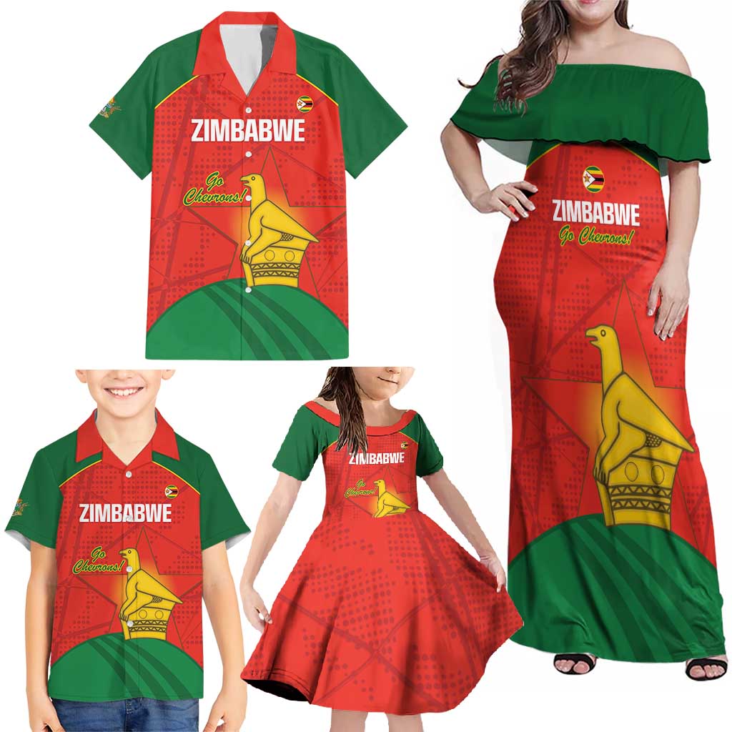 Custom Zimbabwe Cricket Family Matching Off Shoulder Maxi Dress and Hawaiian Shirt Go Chevrons 2003 Color Version - Wonder Print Shop