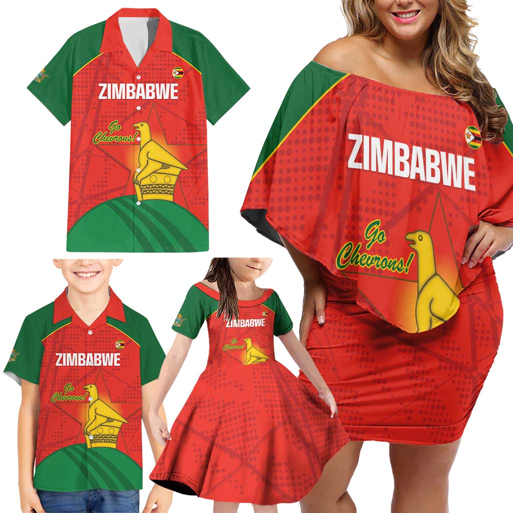 Custom Zimbabwe Cricket Family Matching Off Shoulder Short Dress and Hawaiian Shirt Go Chevrons 2003 Color Version - Wonder Print Shop