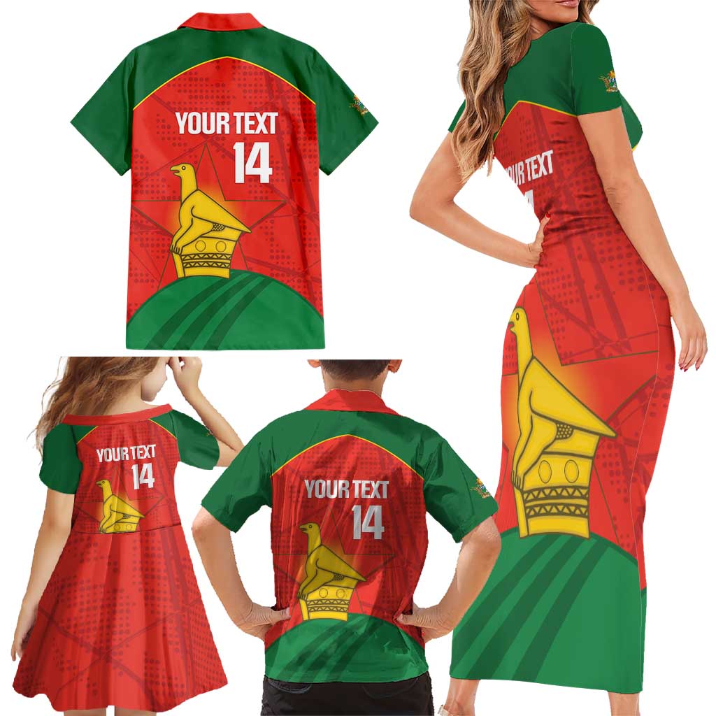 Custom Zimbabwe Cricket Family Matching Short Sleeve Bodycon Dress and Hawaiian Shirt Go Chevrons 2003 Color Version - Wonder Print Shop