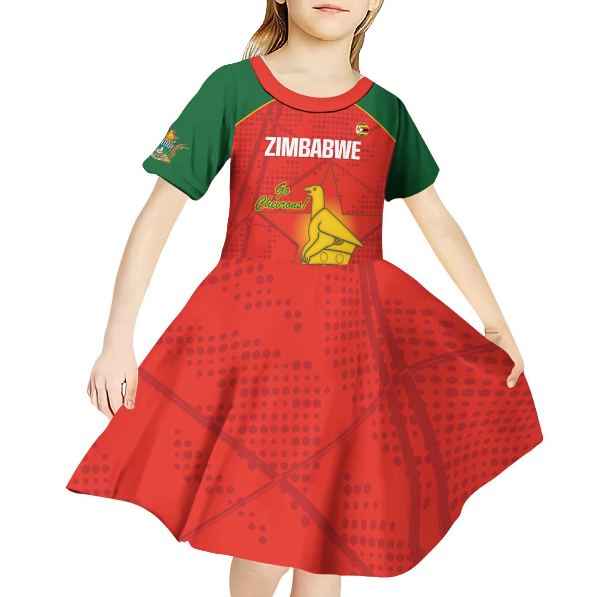 Custom Zimbabwe Cricket Kid Short Sleeve Dress Go Chevrons 2003 Color Version - Wonder Print Shop