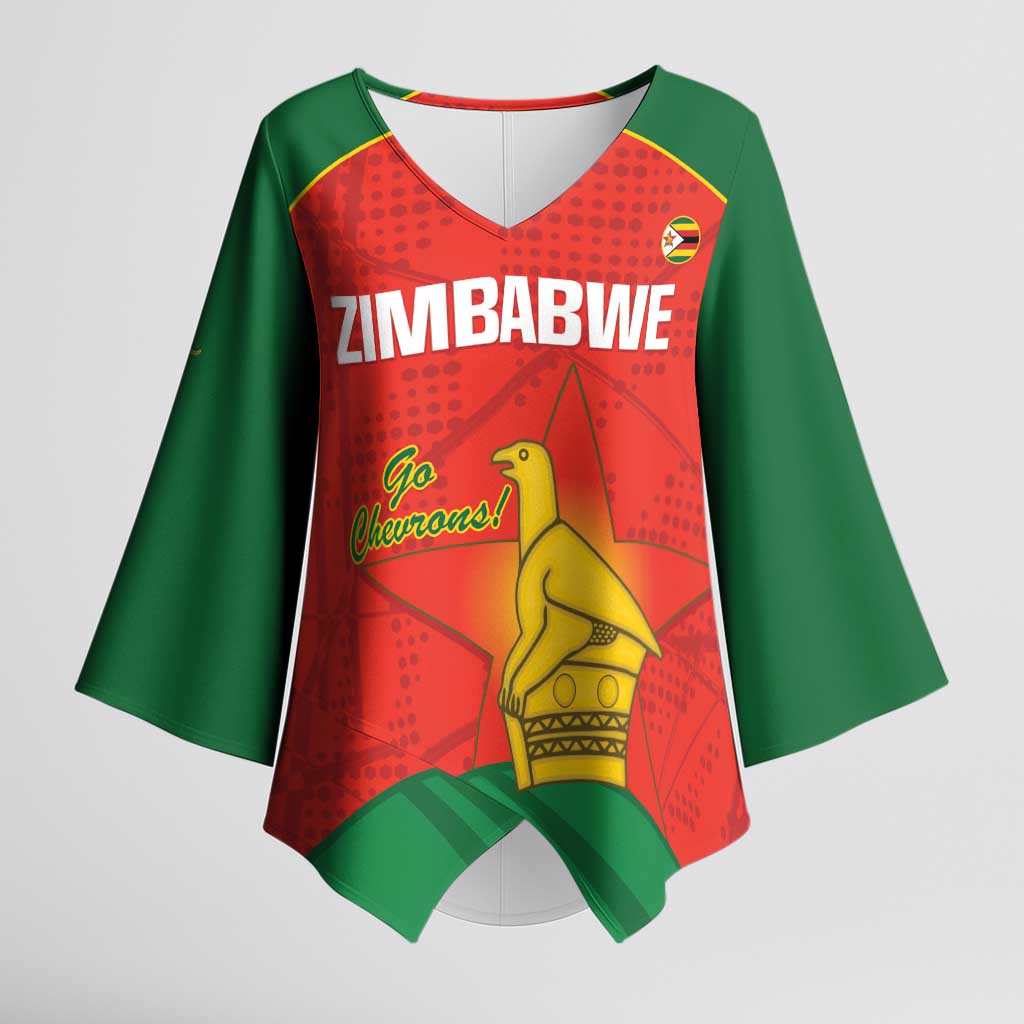Custom Zimbabwe Cricket Kimono Sleeve Blouse Go Chevrons 2003 Color Version - Wonder Print Shop