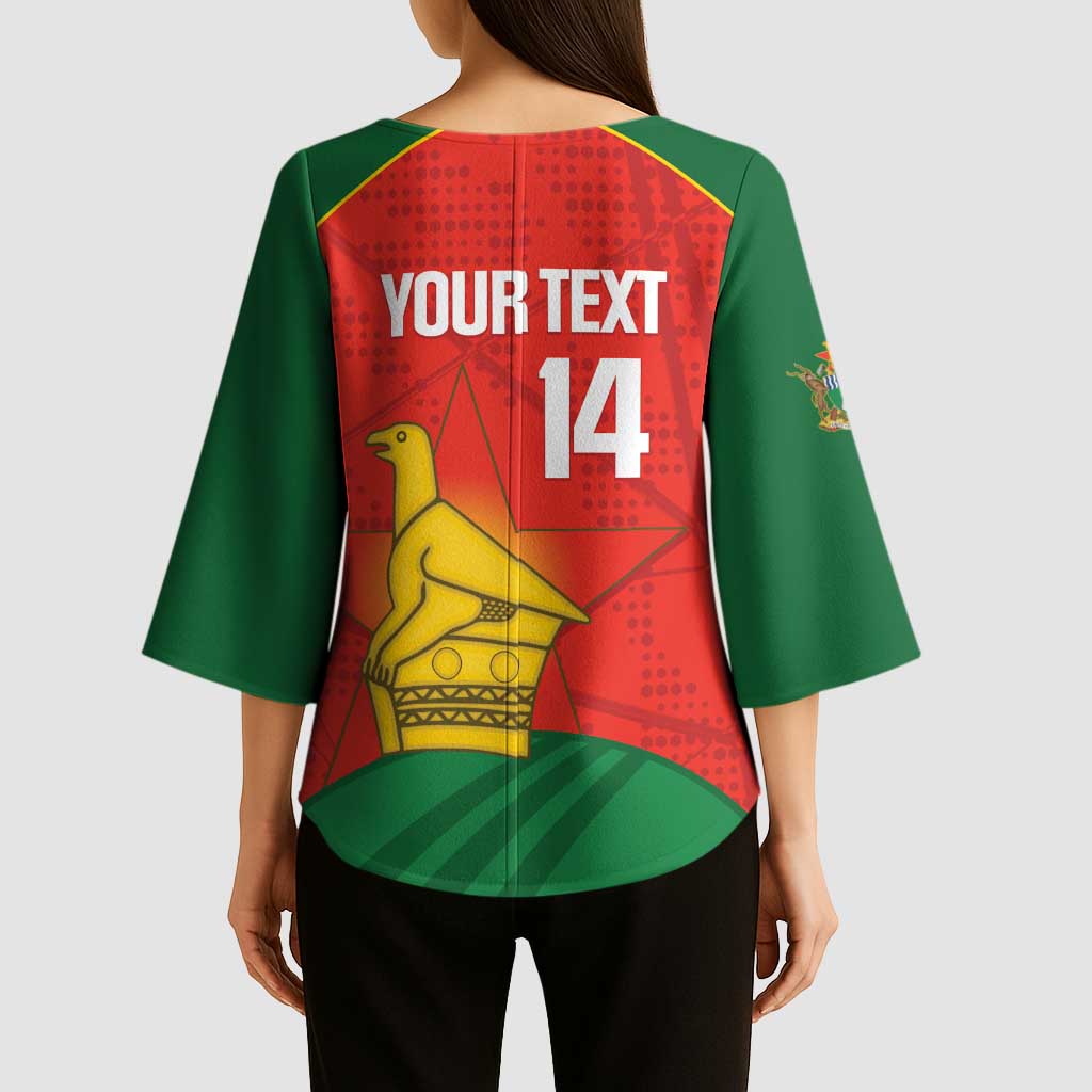 Custom Zimbabwe Cricket Kimono Sleeve Blouse Go Chevrons 2003 Color Version - Wonder Print Shop