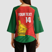 Custom Zimbabwe Cricket Kimono Sleeve Blouse Go Chevrons 2003 Color Version - Wonder Print Shop