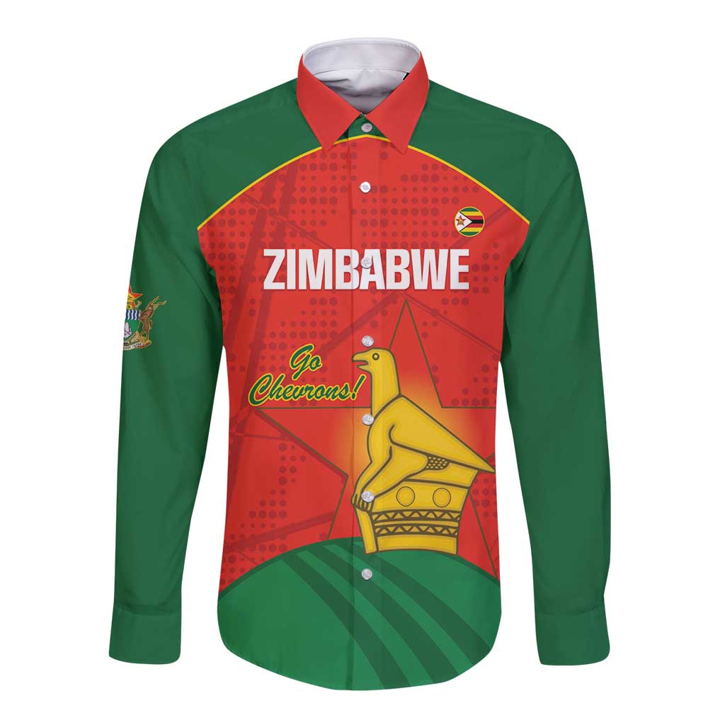 Custom Zimbabwe Cricket Long Sleeve Button Shirt Go Chevrons 2003 Color Version - Wonder Print Shop
