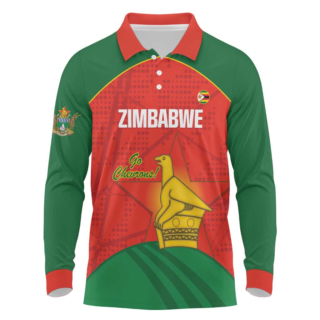 Custom Zimbabwe Cricket Long Sleeve Polo Shirt Go Chevrons 2003 Color Version - Wonder Print Shop