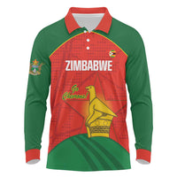 Custom Zimbabwe Cricket Long Sleeve Polo Shirt Go Chevrons 2003 Color Version - Wonder Print Shop