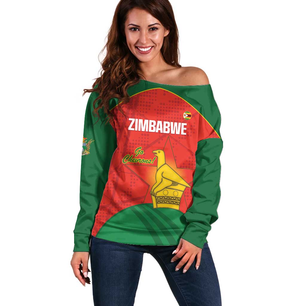 Custom Zimbabwe Cricket Off Shoulder Sweater Go Chevrons 2003 Color Version - Wonder Print Shop