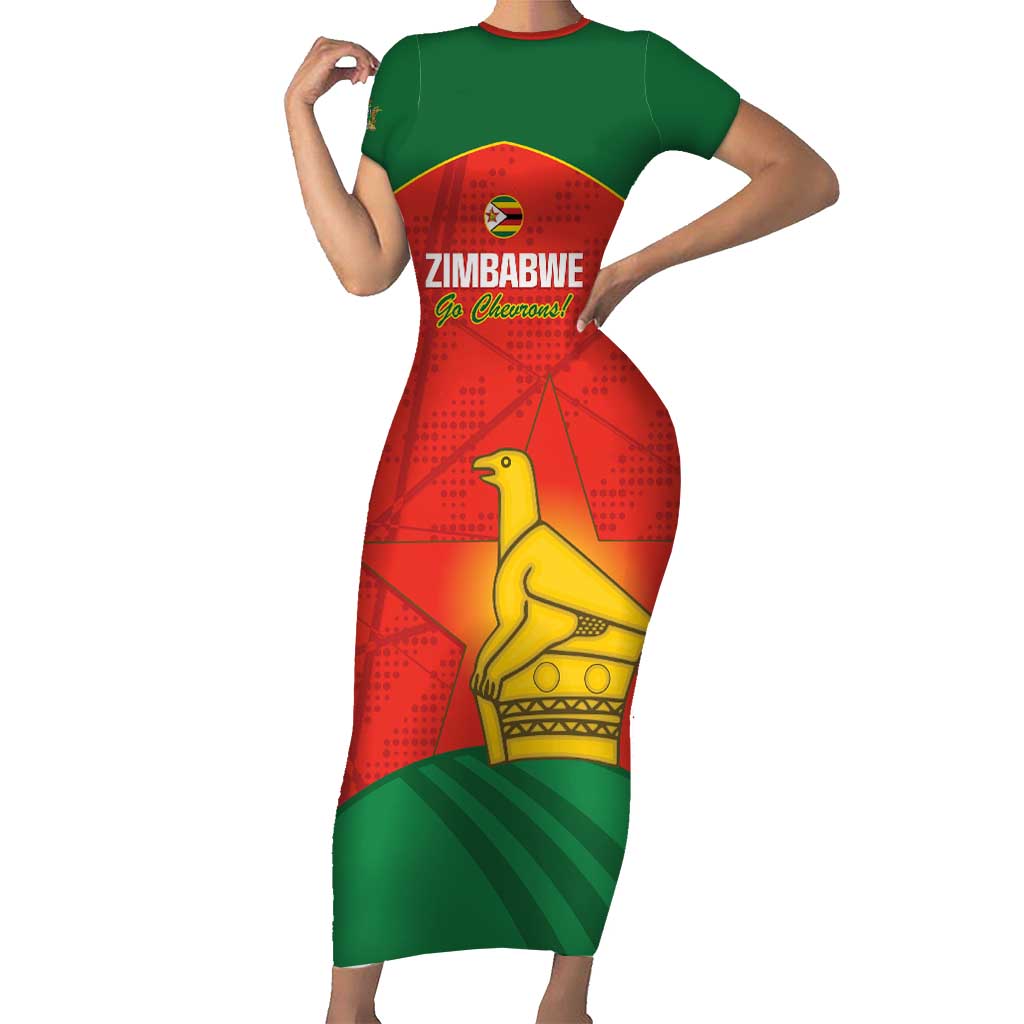 Custom Zimbabwe Cricket Short Sleeve Bodycon Dress Go Chevrons 2003 Color Version - Wonder Print Shop
