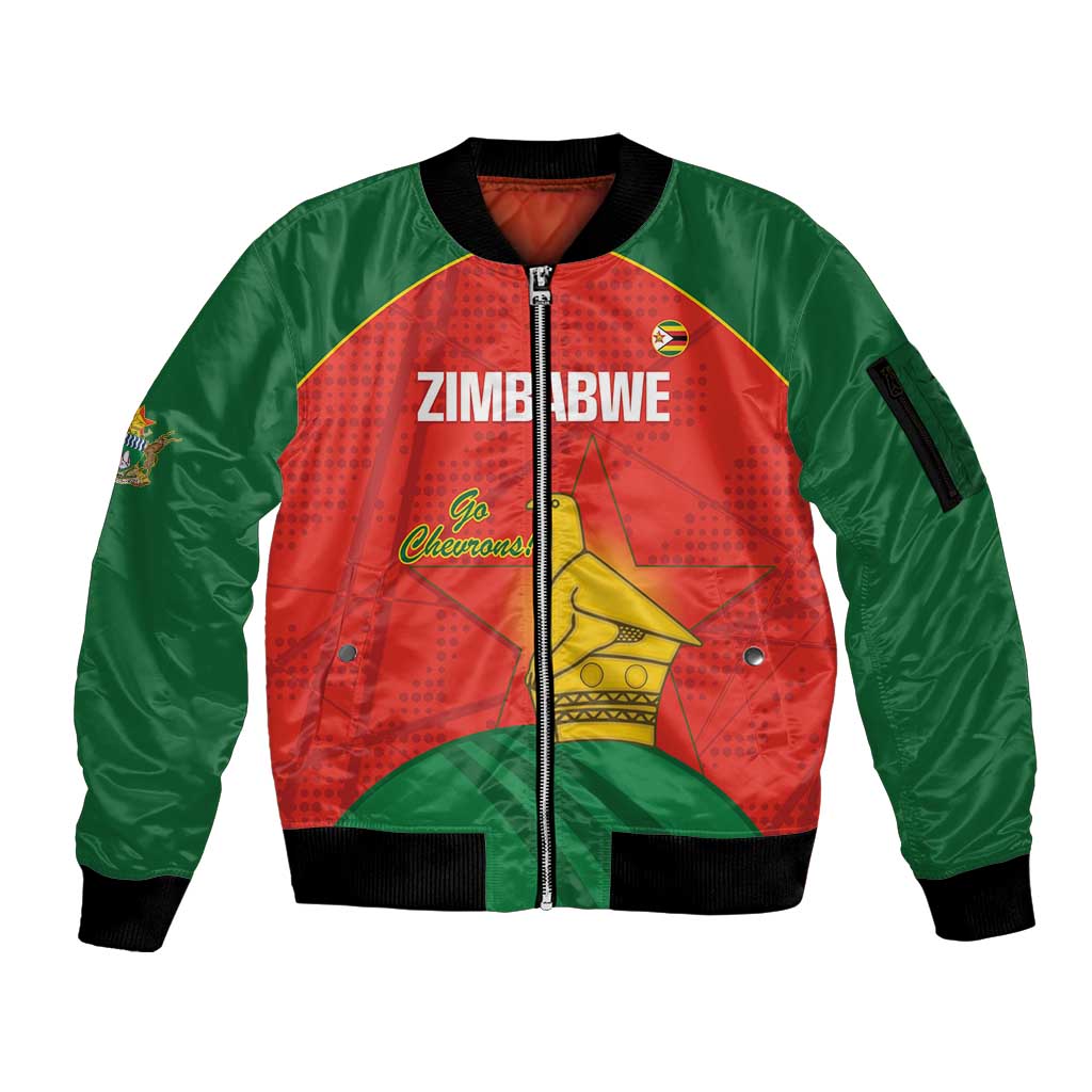 Custom Zimbabwe Cricket Sleeve Zip Bomber Jacket Go Chevrons 2003 Color Version - Wonder Print Shop