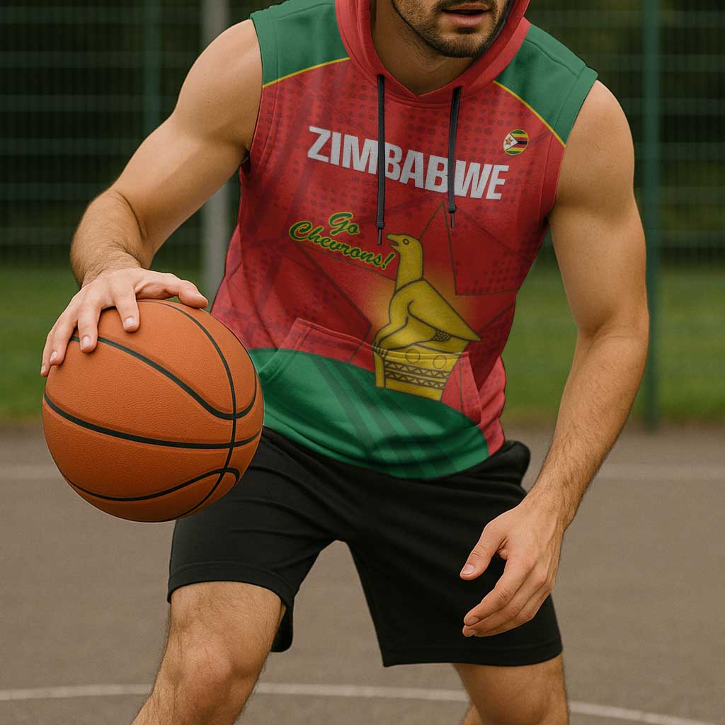 Custom Zimbabwe Cricket Sleeveless Hoodie Go Chevrons 2003 Color Version - Wonder Print Shop
