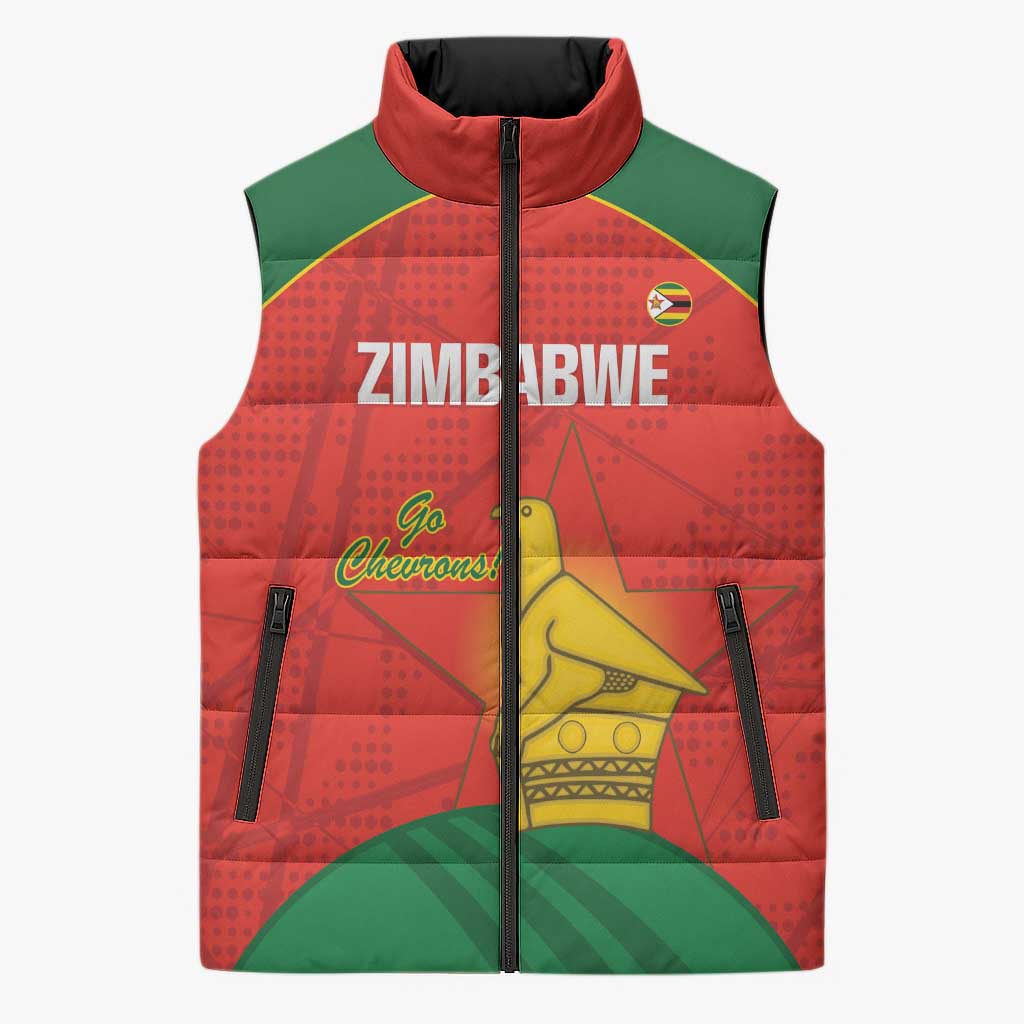 Custom Zimbabwe Cricket Sleeveless Puffer Jacket Go Chevrons 2003 Color Version - Wonder Print Shop
