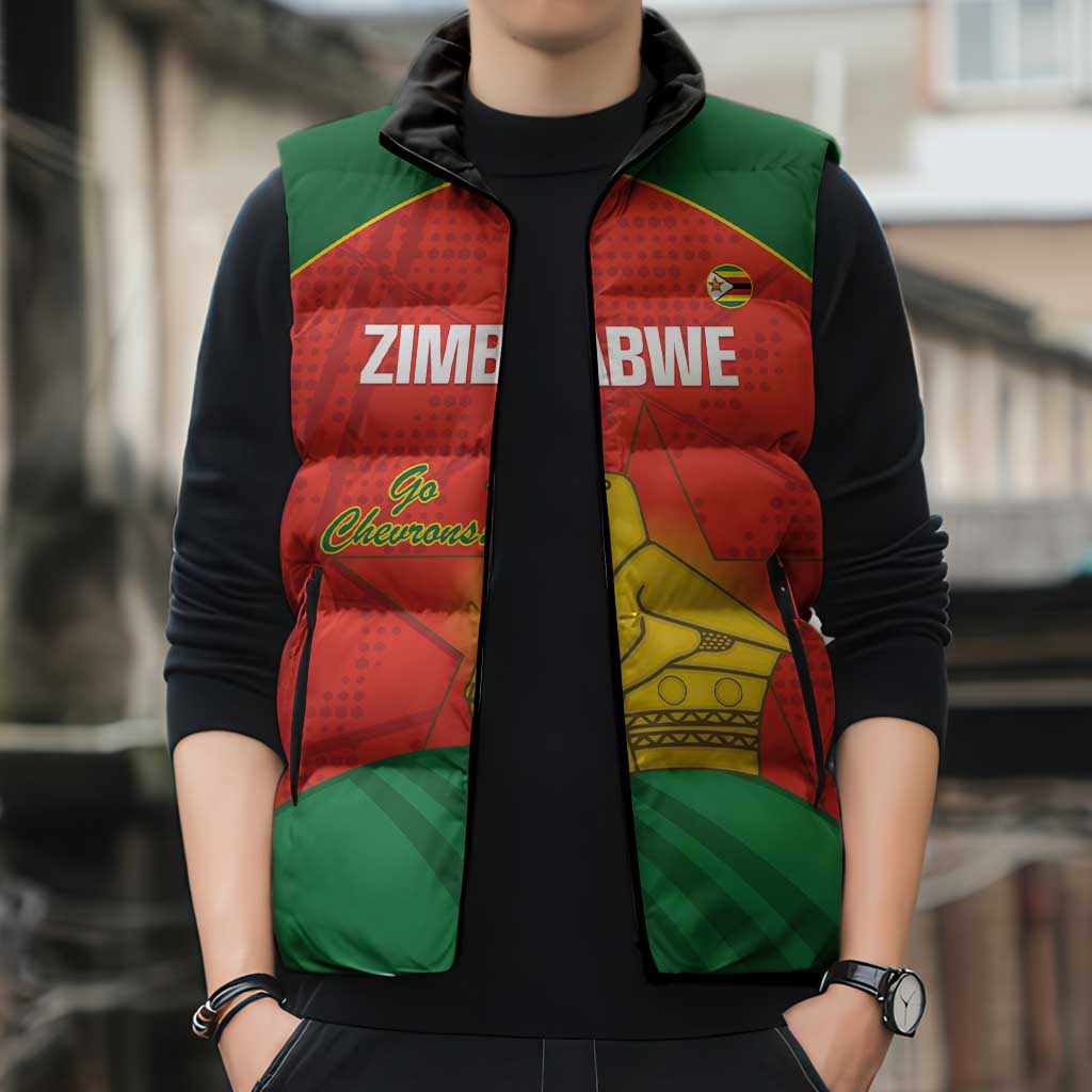 Custom Zimbabwe Cricket Sleeveless Puffer Jacket Go Chevrons 2003 Color Version - Wonder Print Shop