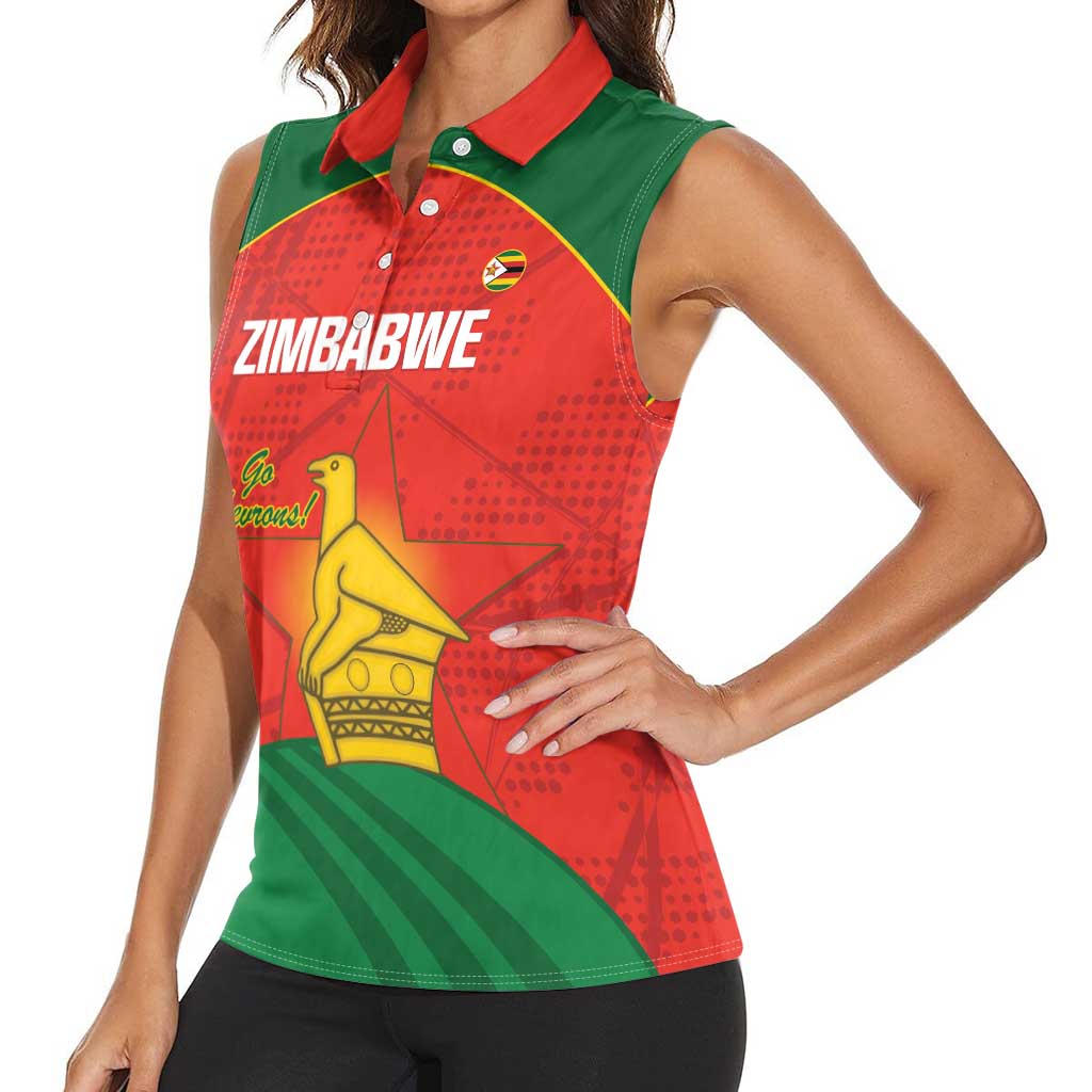 Custom Zimbabwe Cricket Women Sleeveless Polo Shirt Go Chevrons 2003 Color Version - Wonder Print Shop