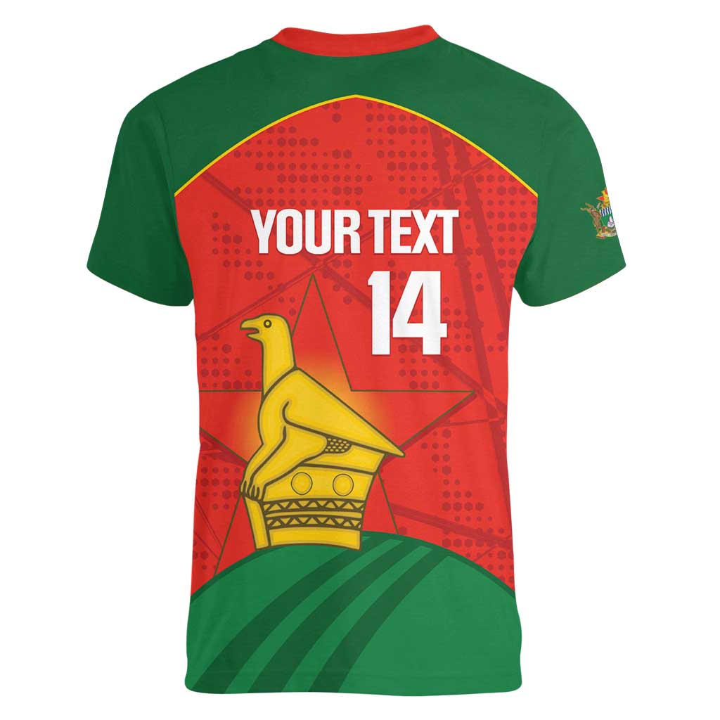 Custom Zimbabwe Cricket Women V-Neck T-Shirt Go Chevrons 2003 Color Version - Wonder Print Shop