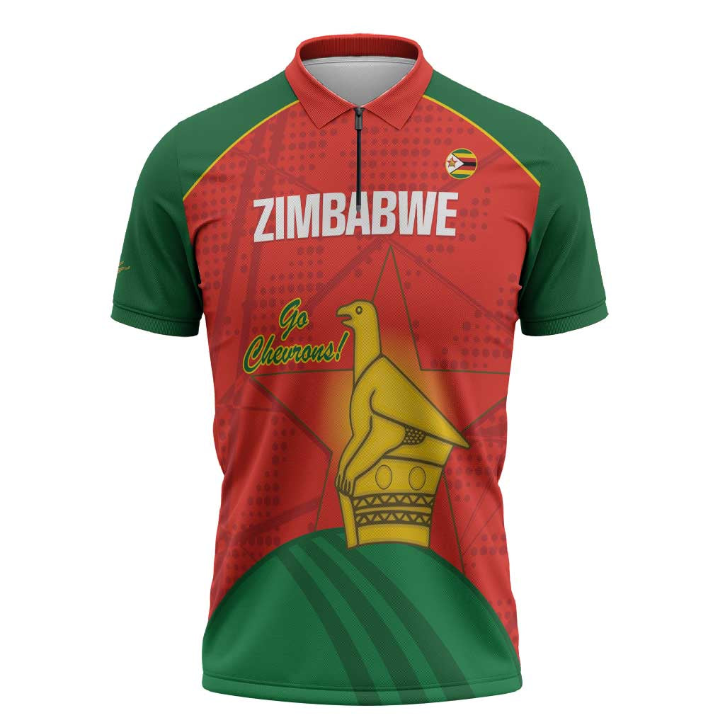 Custom Zimbabwe Cricket Zipper Polo Shirt Go Chevrons 2003 Color Version - Wonder Print Shop