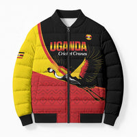 Custom Uganda Cricket Bomber Puffer Jacket Go Cranes African Pattern - Wonder Print Shop
