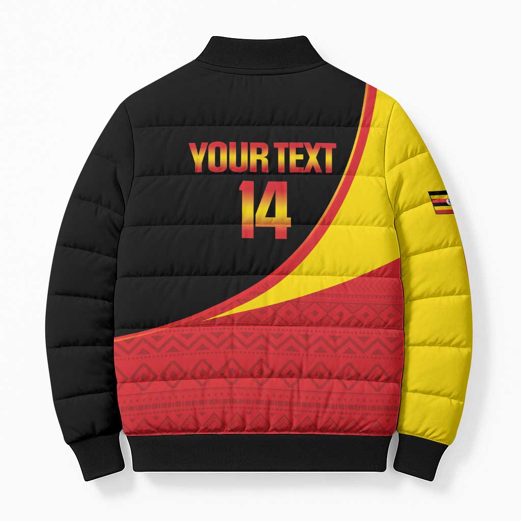Custom Uganda Cricket Bomber Puffer Jacket Go Cranes African Pattern - Wonder Print Shop