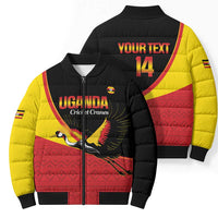 Custom Uganda Cricket Bomber Puffer Jacket Go Cranes African Pattern - Wonder Print Shop