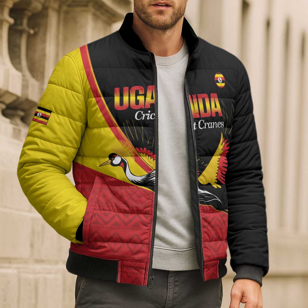 Custom Uganda Cricket Bomber Puffer Jacket Go Cranes African Pattern - Wonder Print Shop