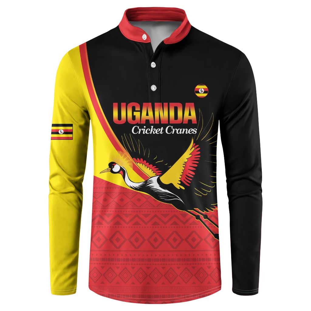Custom Uganda Cricket Button Sweatshirt Go Cranes African Pattern - Wonder Print Shop