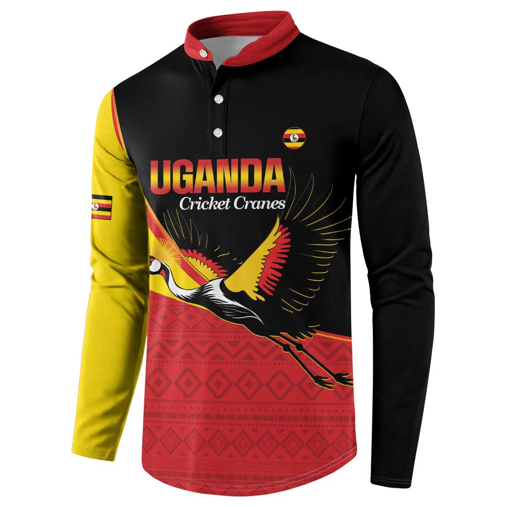 Custom Uganda Cricket Button Sweatshirt Go Cranes African Pattern - Wonder Print Shop