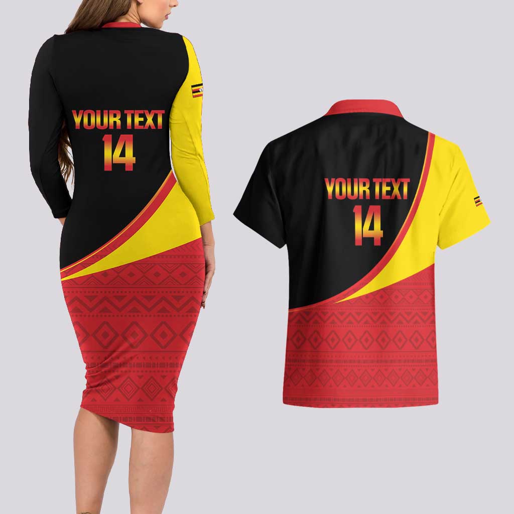 Custom Uganda Cricket Couples Matching Long Sleeve Bodycon Dress and Hawaiian Shirt Go Cranes African Pattern - Wonder Print Shop