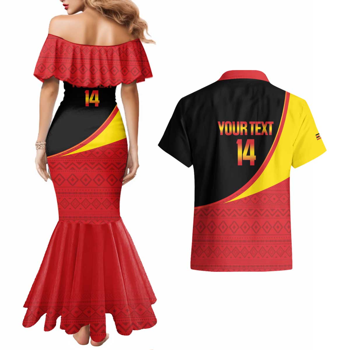Custom Uganda Cricket Couples Matching Mermaid Dress and Hawaiian Shirt Go Cranes African Pattern - Wonder Print Shop