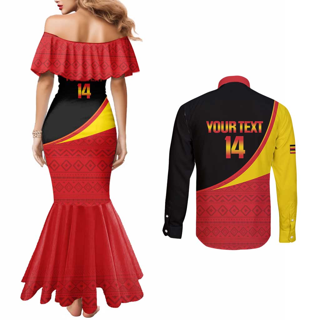 Custom Uganda Cricket Couples Matching Mermaid Dress and Long Sleeve Button Shirt Go Cranes African Pattern - Wonder Print Shop